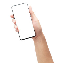 Hand holding smartphone with screen mockup.