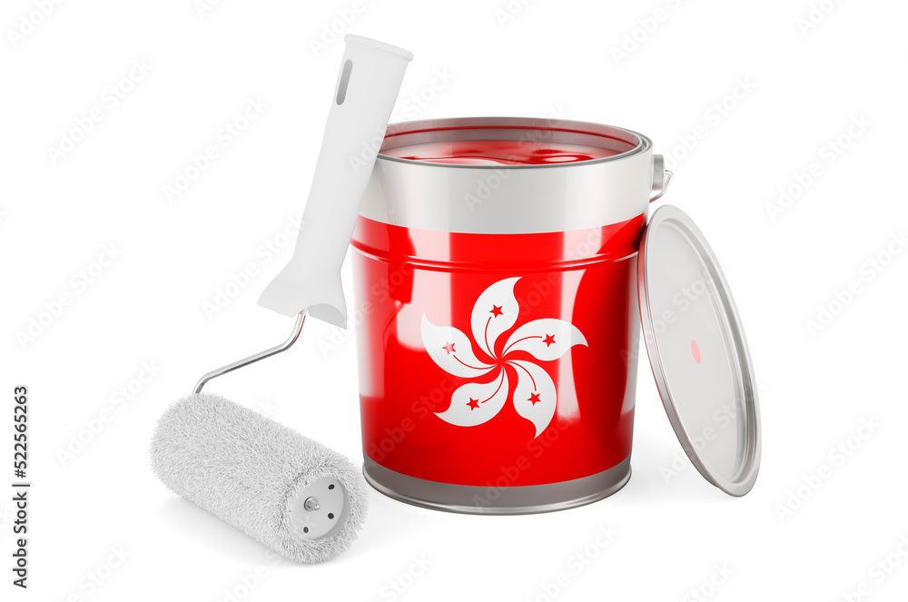 Poster hong kong flag on the paint can, 3d rendering