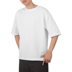 Man in white oversize t-shirt mockup, Design template.