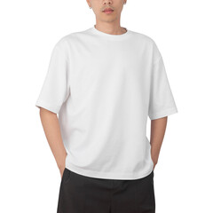 Man in white oversize t-shirt mockup, Design template.