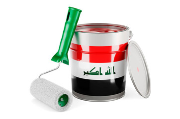 Iraqi flag on the paint can, 3D rendering
