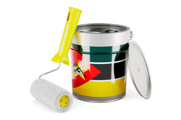 Mozambican flag on the paint can, 3D rendering