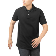 Man in black Polo t-shirt mockup, Design template.