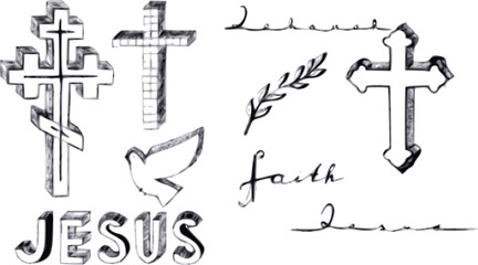 Vector illustration set of christian symbols Jesus Christ