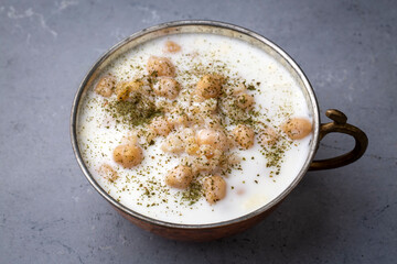 Cold Yogurt Soup with Chickpeas and Wheat Seeds - Ayran asi Corbasi - Tzatziki