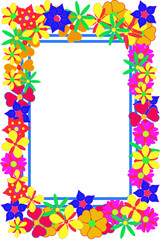 Photo frame with painted flowers, beautiful design for kids. Vector.