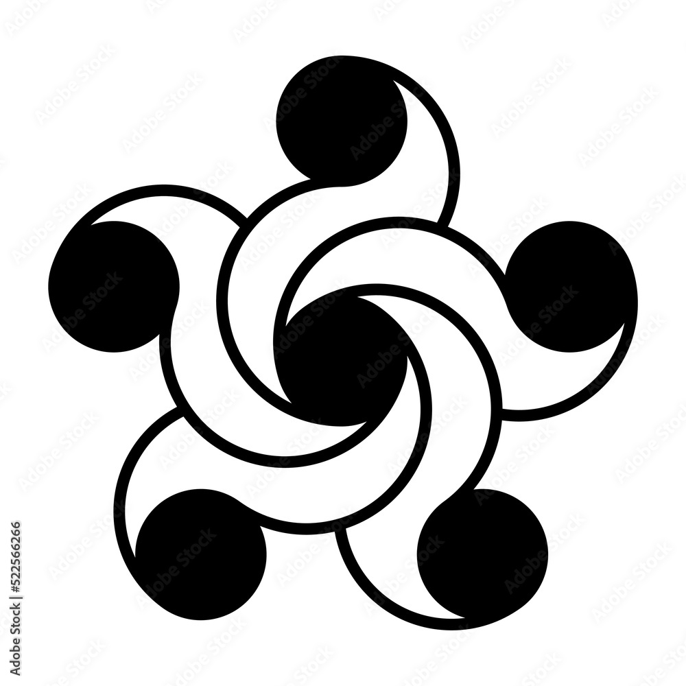 Poster circles spirally connected into a pentagram. five-pointed star, made of five circles, with curved li