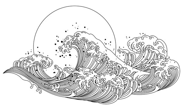 Great Japan wave ocean oriental style illustration