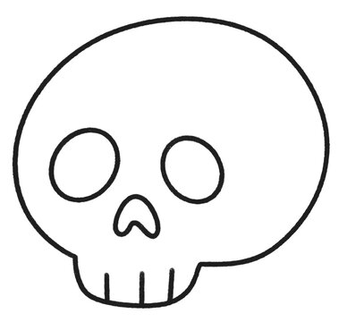 Halloween cartoon skull line icon.