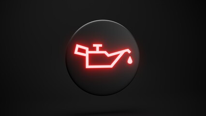 Check motor oil level on dark background illustration. Car oil level red light glowing sign. Engine oil pressure control icon creative concept.