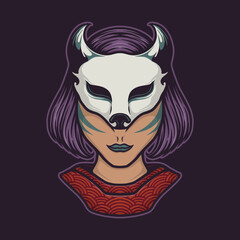 female kitsune vector face mask