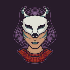 female kitsune vector face mask