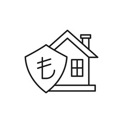 Turkish lira sign and shield with house. Home insurance icon line style isolated on white background. Vector illustration