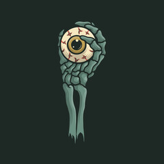 skull hand clenched spooky eyeball vector illustration
