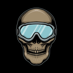 skull with ice ski sunglasses vector illustration