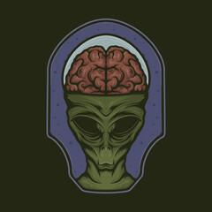space alien head with brain vector design