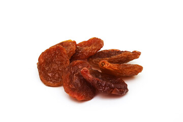 Dried fruits on a white background. Shallow depth of field