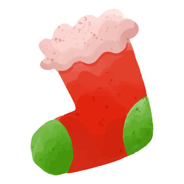 Watercolor Sock, Hand painted Christmas decoration clipart.
