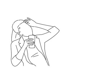 Illustration of business woman feel heat. line art style