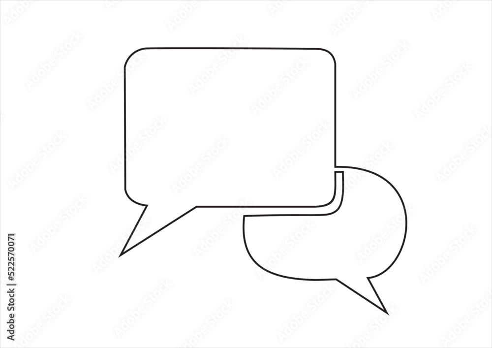 Poster continuous line drawing of rectangular speech bubble, black and white vector minimalistic linear ill