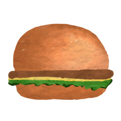 Watercolor Hamburger, Hand painted Food decoration clipart.