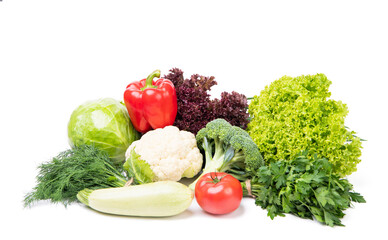 variety of fresh and ripe vegetables isolated on white. organic food