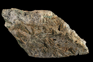Elongated pyrite minerals in  a skarn rock