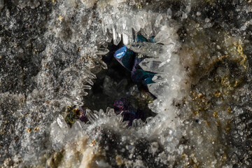 Oxidized copper mineral with druze quartz in a cavity