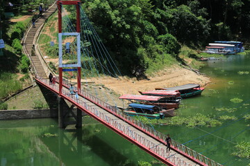 Hanging Bridge on the kaptai lake at Rangamati, Bangladesh.It is a popular tourist spot.