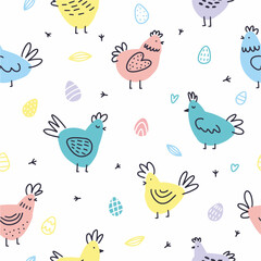 Obraz premium Vector Easter pattern with chickens.