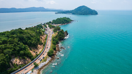 Fototapeta na wymiar View of island from drone angle,Chanthaburi province of thailand,High angle of sea