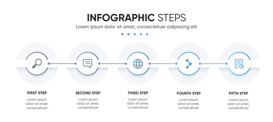 5 steps circle tech infographic design. Cool and modern presentation step design.