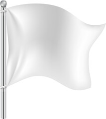 Waving fabric flag mockup. White realistic textile