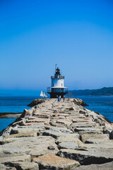 lighthouse on the coast of the island, Maine state, Spring Point Ledge Lighthouse, Portland, USA