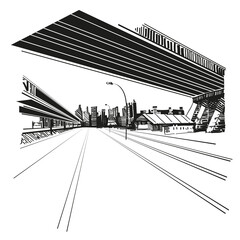 Hand drawn cityscape, vector illustration