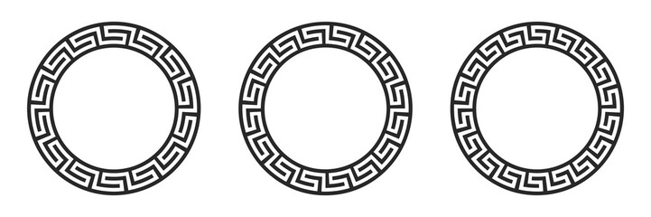 Greek circle frames set. Vintage ornaments silhouettes isolated on white.