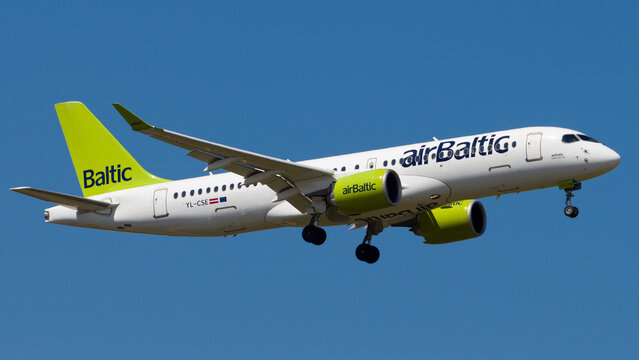 airBaltic Airbus A220-300 | Plane in Final Approach against Blue Sky, 07 August 2022