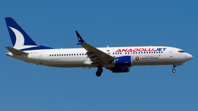 AnadoluJet Boeing 737 MAX 8 | Plane In Final Approach Against Blue Sky, 07 August 2022