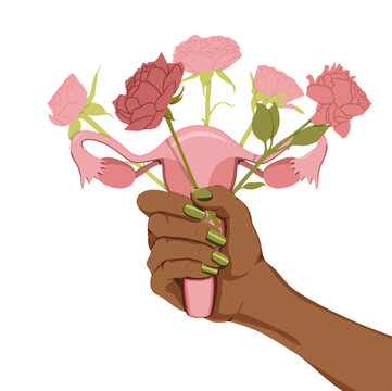 Reproductive Bouquet Illustration | Woman holding uterus with flowers