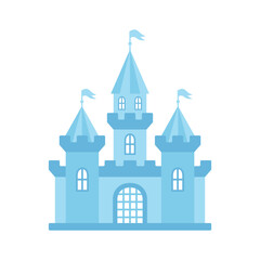 Blue princess castle. Medieval house. Magic kingdom