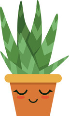 Aloe flowerpot with happy face. Kawaii smile houseplant