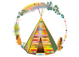 traumhaft schönes kunterbuntes Tipi Zelt im Rahmen © namosh