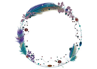 zarter Rahmen aus Federn und Ethno Symbolen