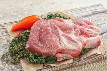 Raw pork neck for cooking