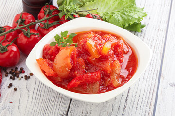 Hungarian lecho with tomato and paprika