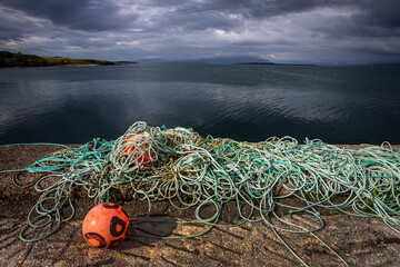 fishing net  against evening sky