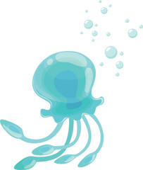 Swimmimg jellyfish. Cartoon glowing transparent underwater animal