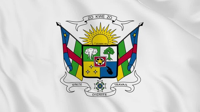 national emblem coat of arms or symbol of Central African Republic in waving flag. smooth 4k video seemless loop