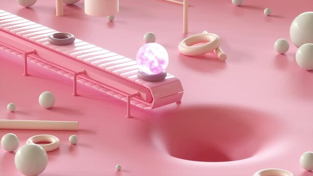 Tubes with balls falling into hole. Seamless animation