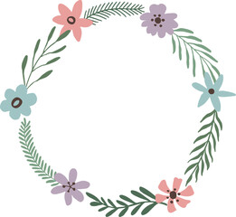 Fototapeta na wymiar Cute round frame. Floral decorative botany circle